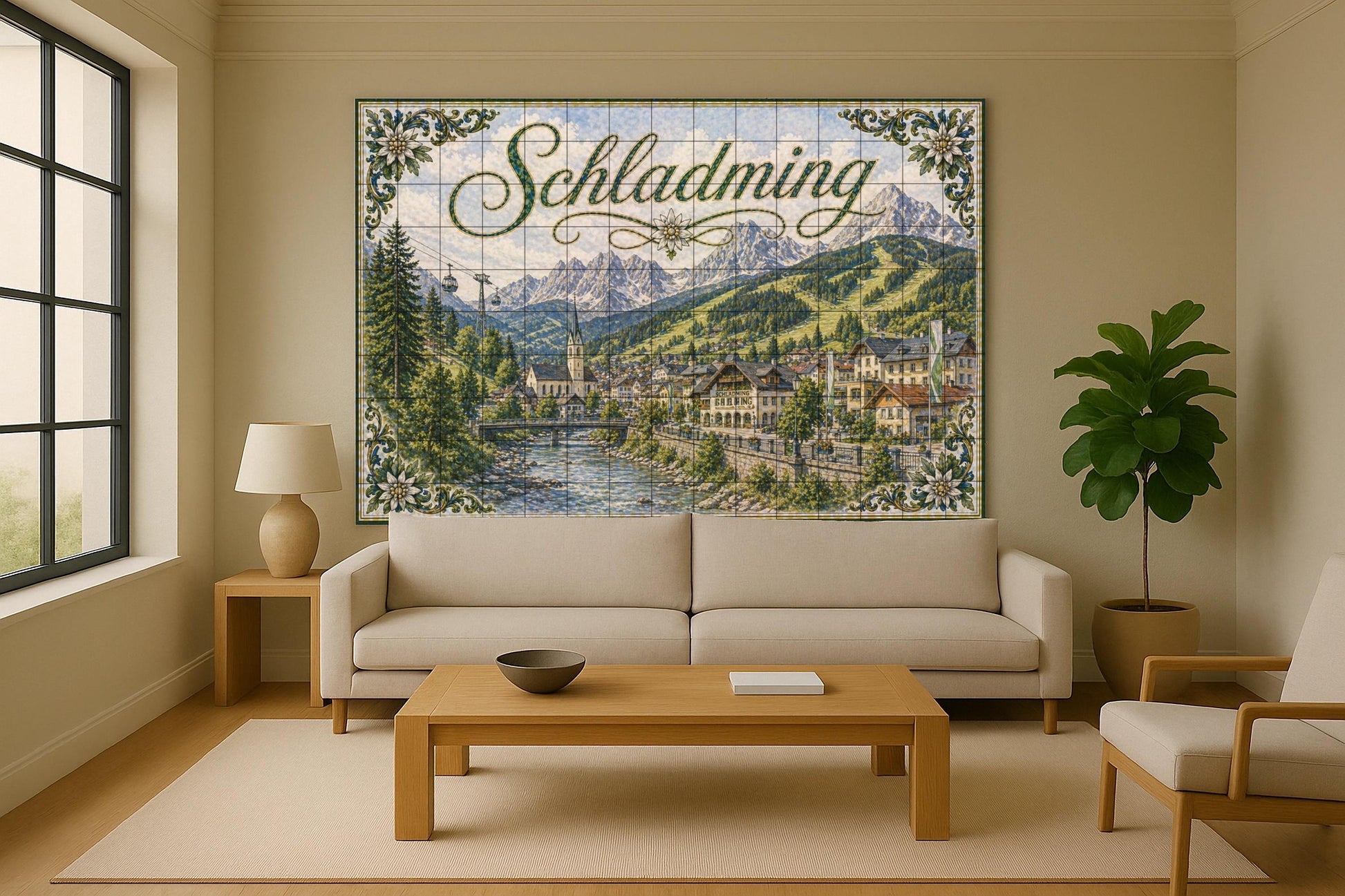 Schladming, Austria, decoración de pared — Landmark Mural · Ceramic Tile Mural