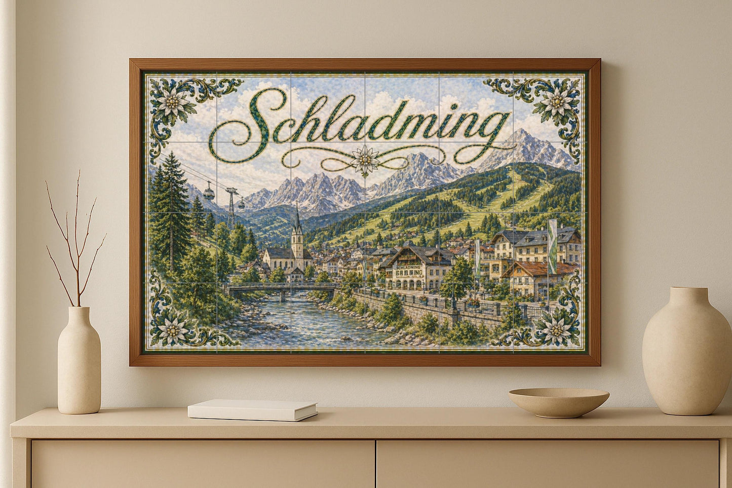 Schladming, Austria, decoración de pared — Landmark Mural · Ceramic Tile Mural