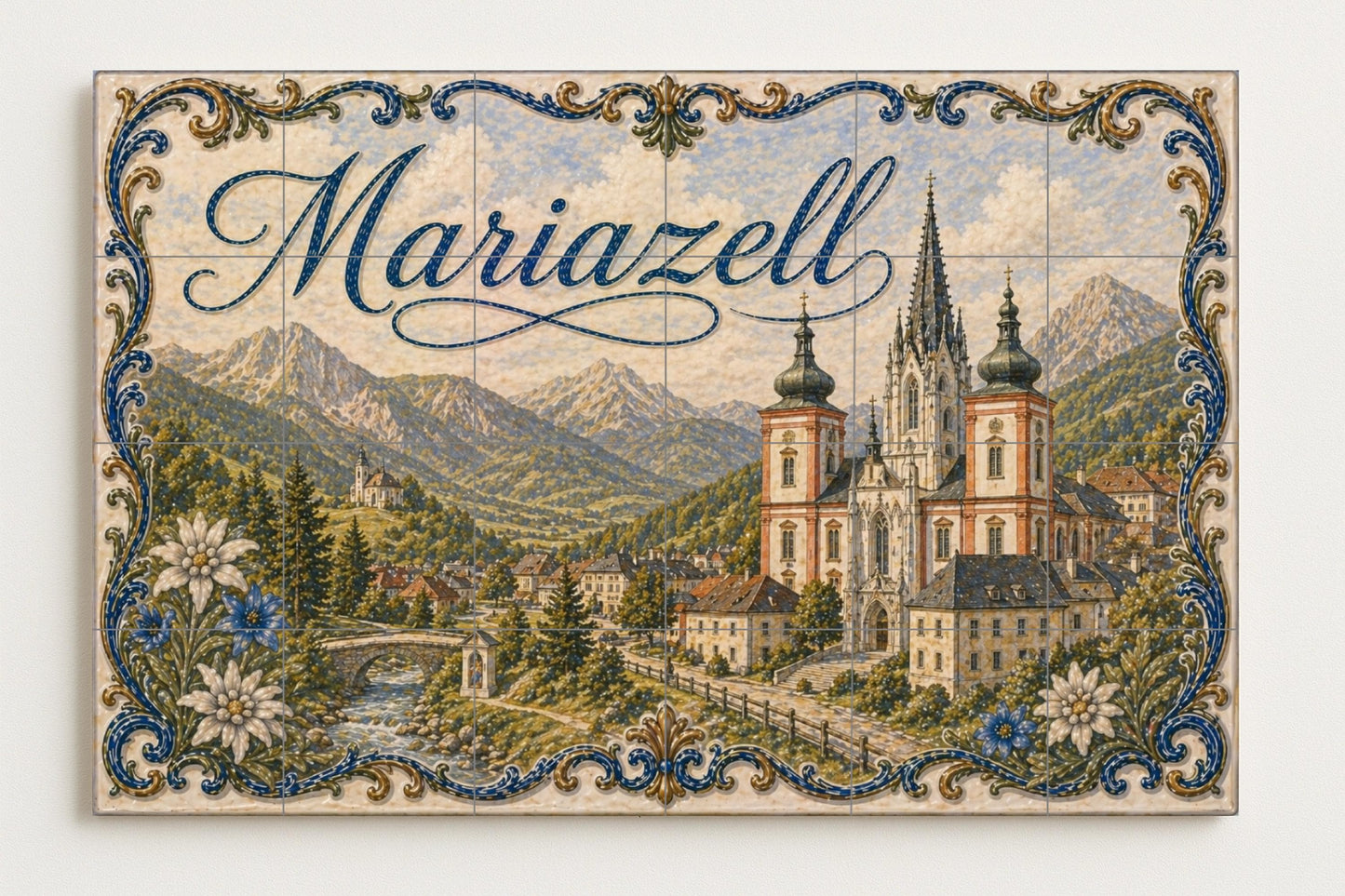 Mariazell, Austria, Basílica Alpine and decora — City & Landmark Art · Ceramic Tile Mural