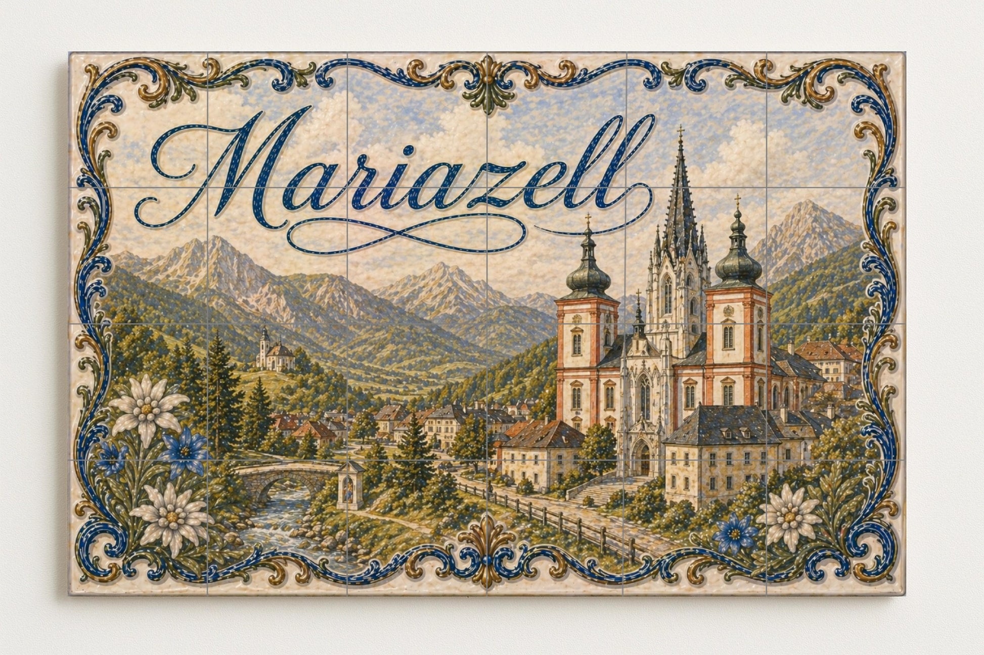 Mariazell, Austria, Basílica Alpine and decora — City & Landmark Art · Ceramic Tile Mural