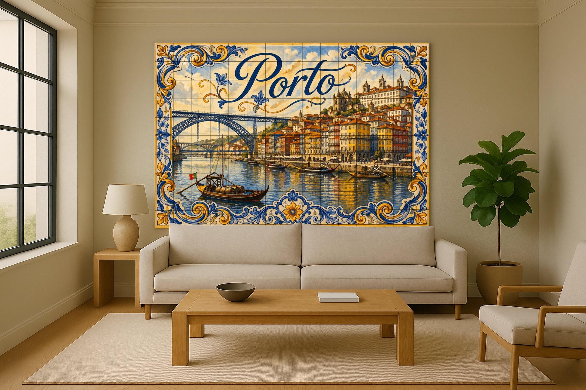 Porto Portugal, decoración de la pared del río · Fresque Céramique — Décor Mural Voyage