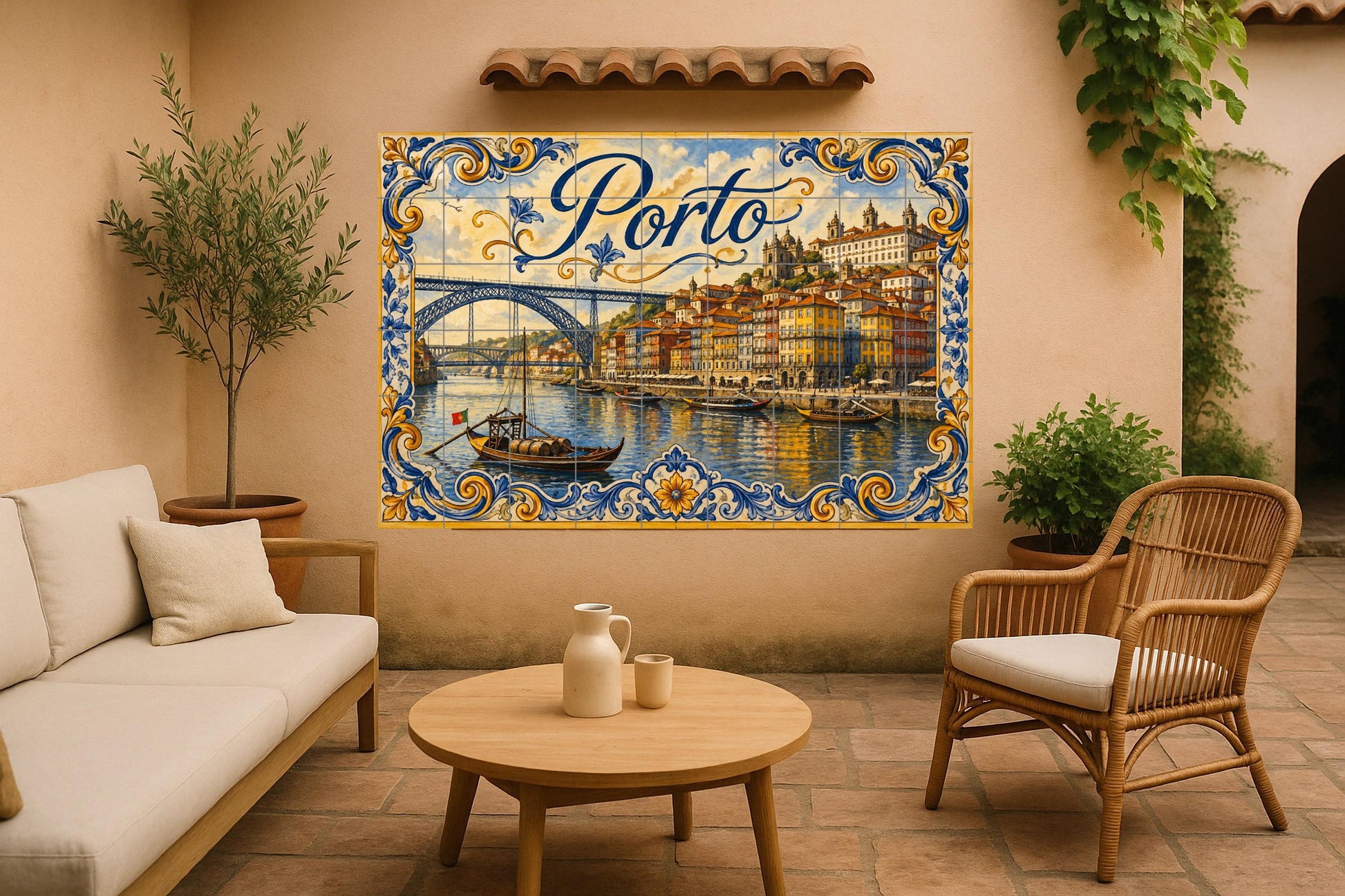 Porto Portugal, decoración de la pared del río · Fresque Céramique — Décor Mural Voyage