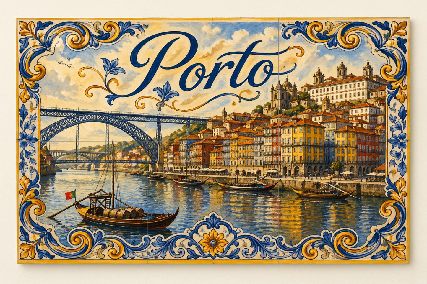 Porto Portugal, decoración de la pared del río · Fresque Céramique — Décor Mural Voyage