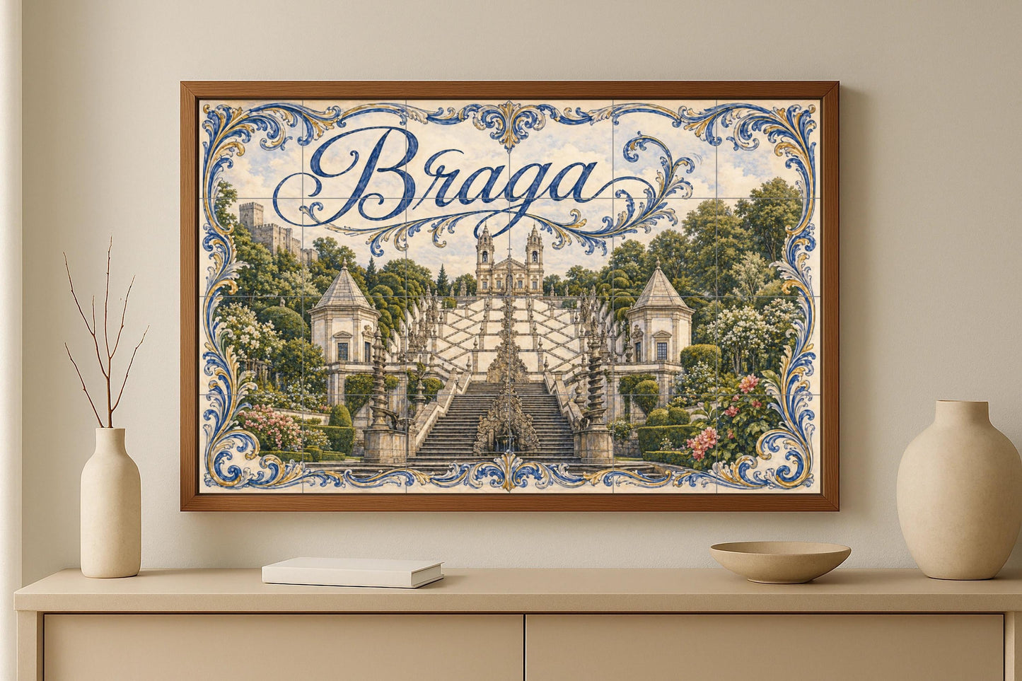 Mural de azulejos de cerámica de Braga, Portugal, Santuario de Bom…