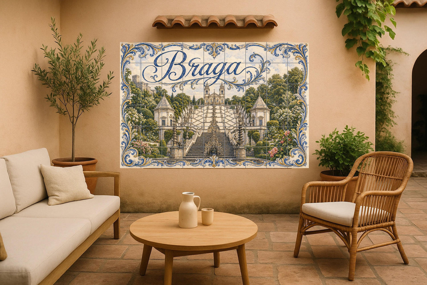 Mural de azulejos de cerámica de Braga, Portugal, Santuario de Bom…