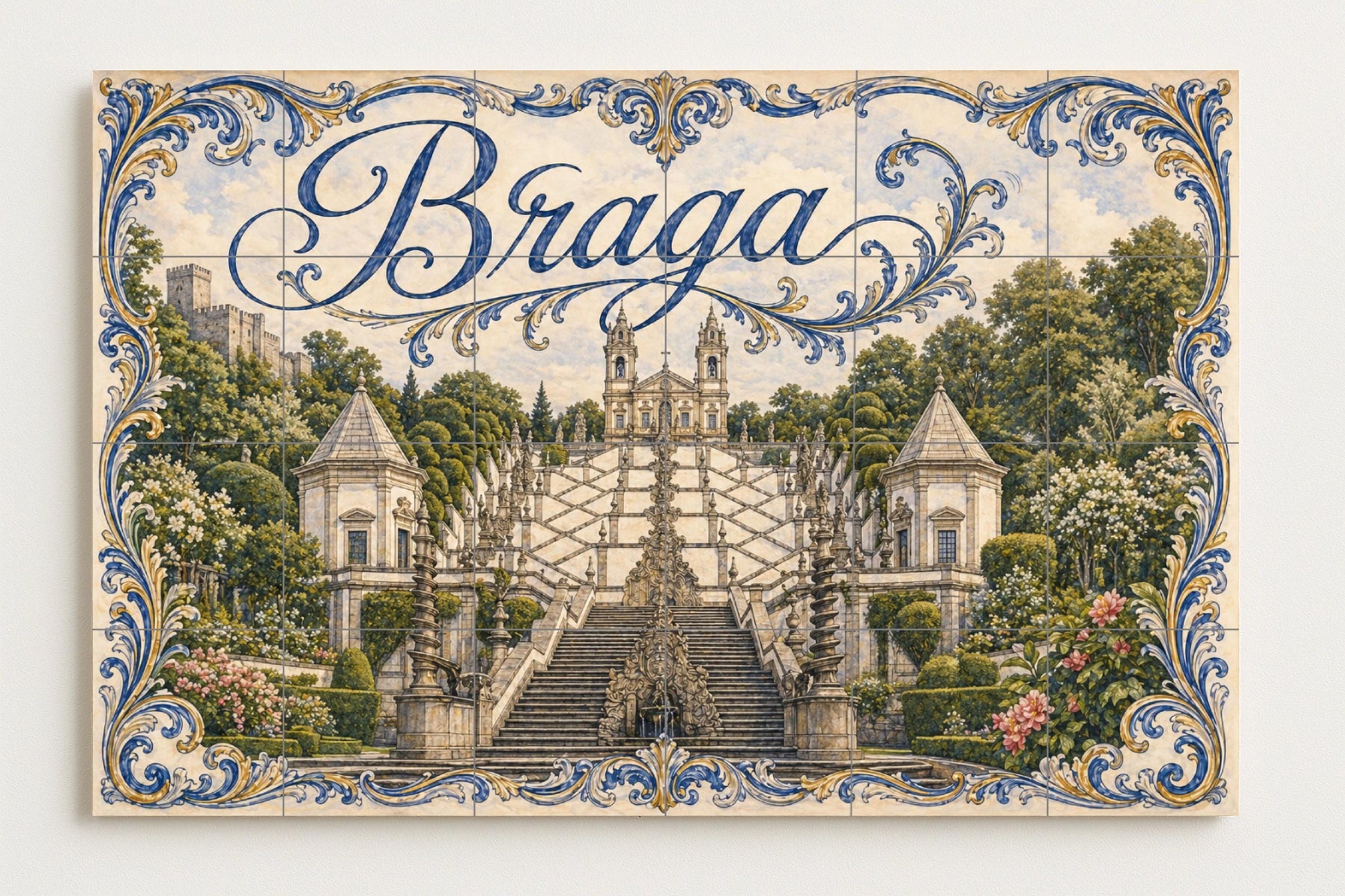 Mural de azulejos de cerámica de Braga, Portugal, Santuario de Bom…