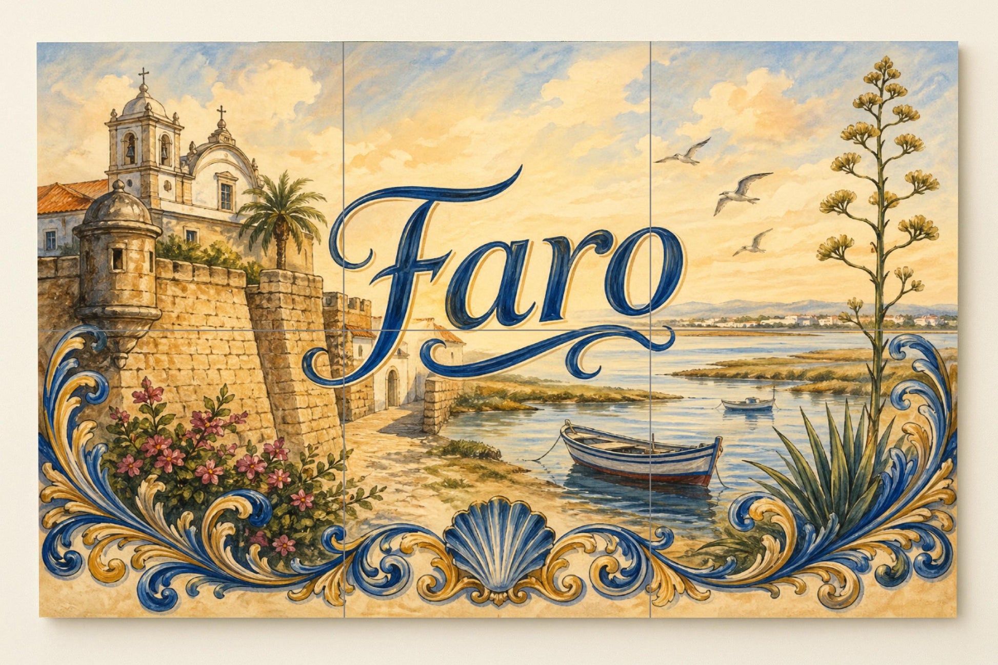 Faro, Portugal, decoración de pared · Fresque Céramique — Art Populaire et Ornemental