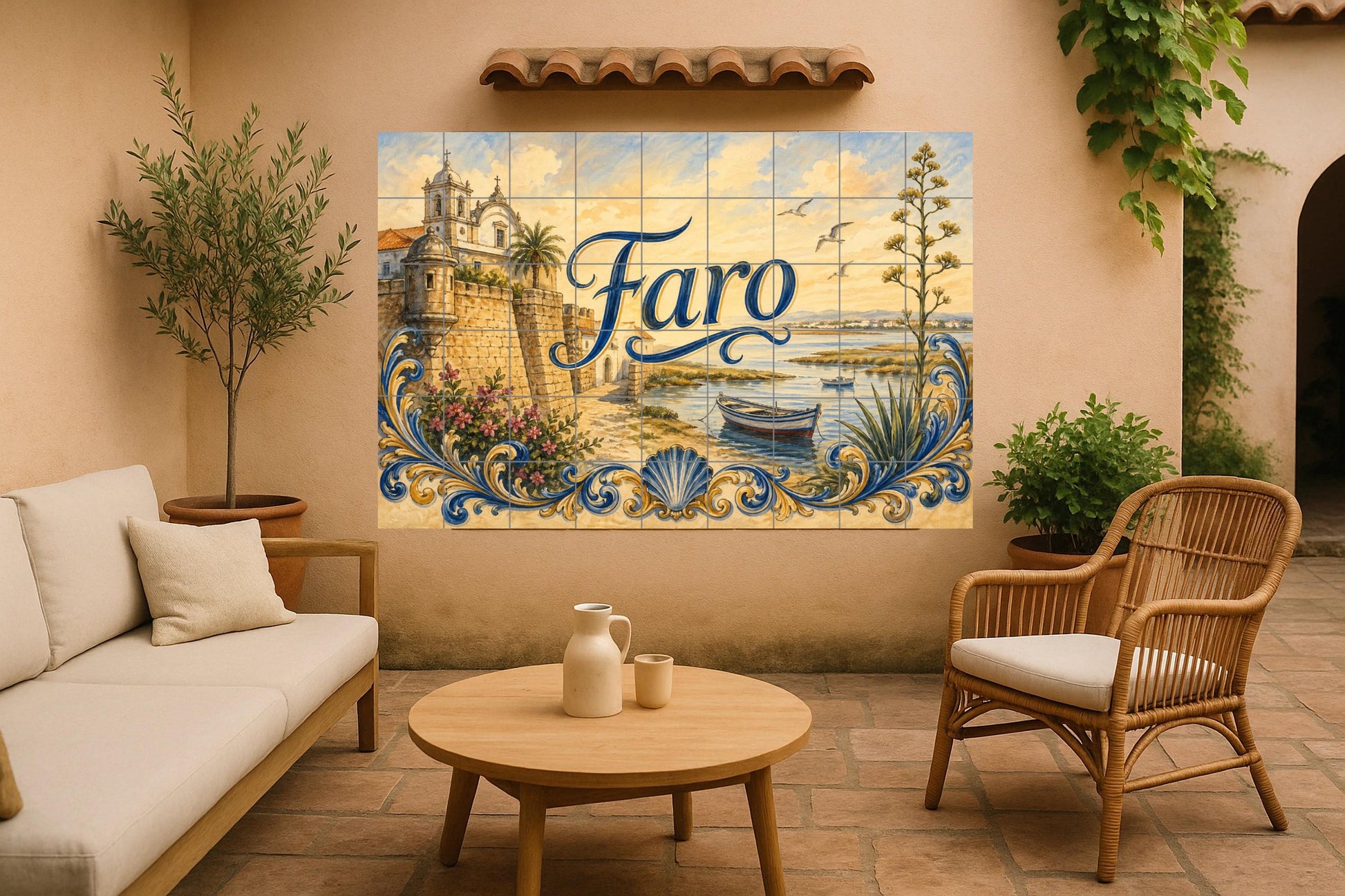 Faro, Portugal, decoración de pared · Fresque Céramique — Art Populaire et Ornemental