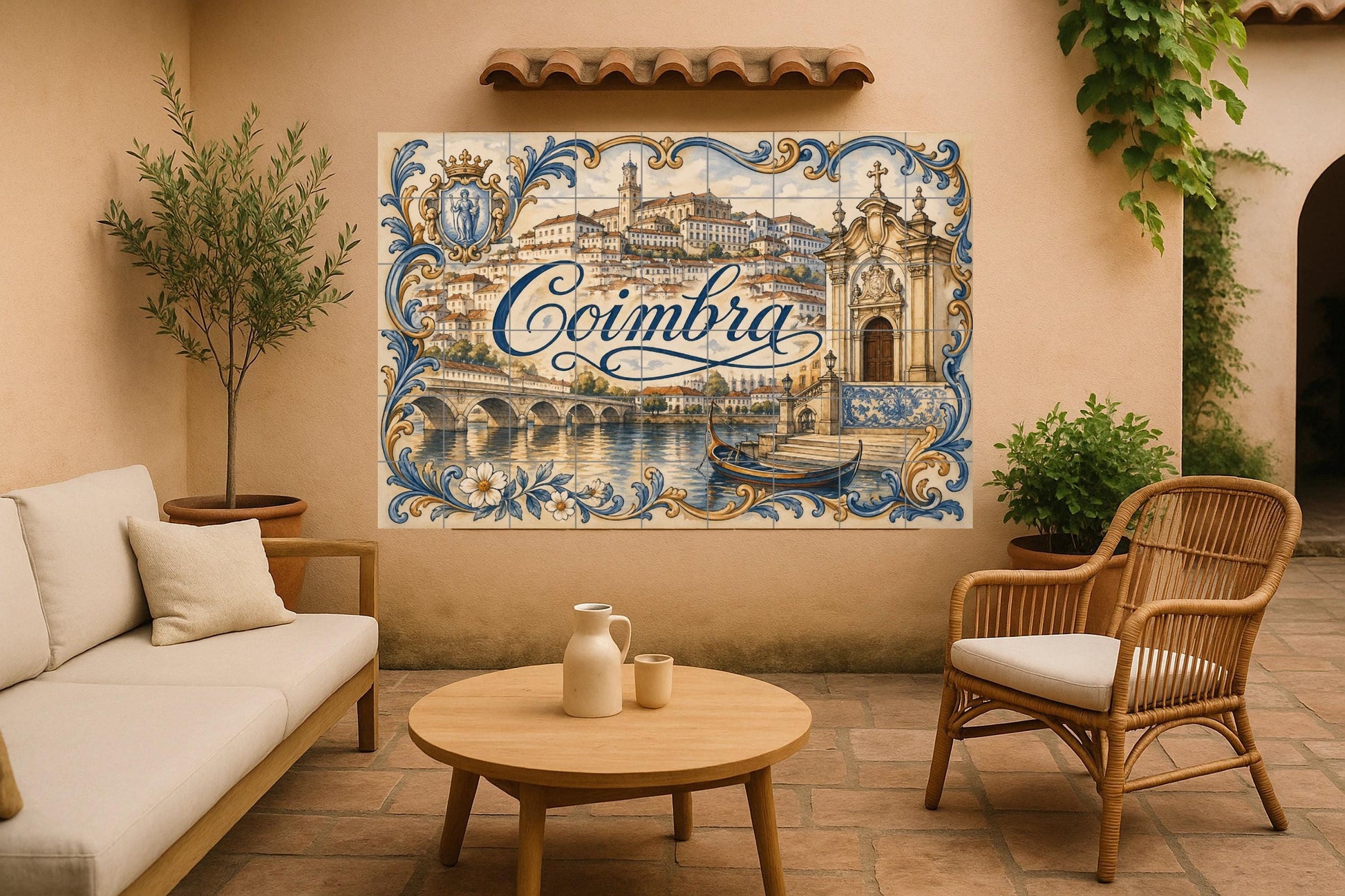Mural de azulejos de cerámica de Coimbra, Portugal, decoración de la…