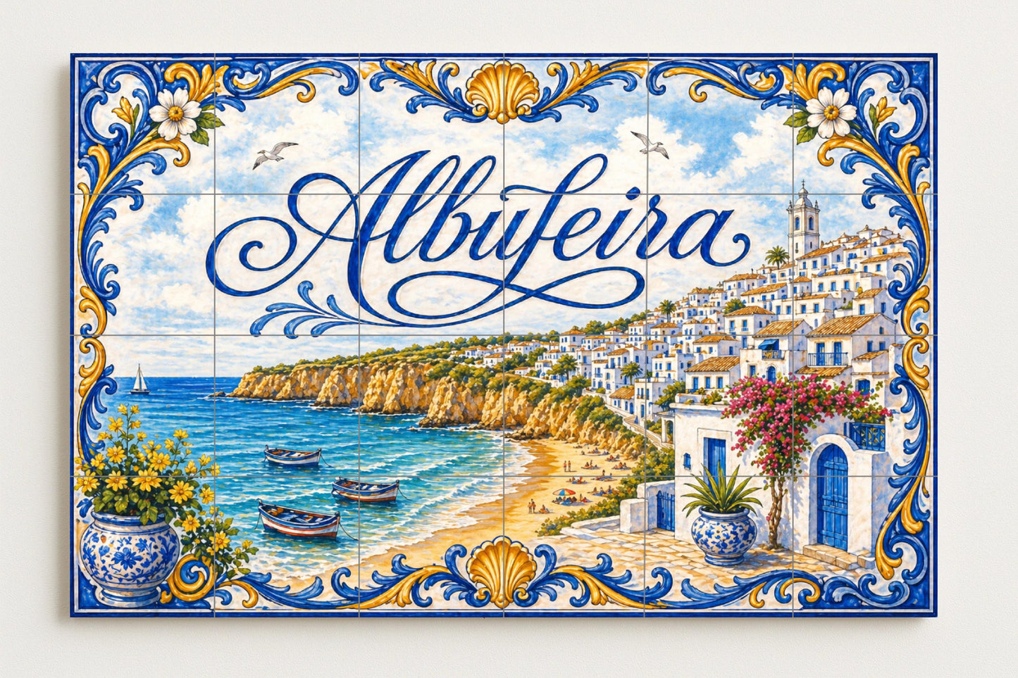 Albufeira, Portugal, Village Coastal of the Alga · Ceramic Wall Mural — City & Landmark Art
