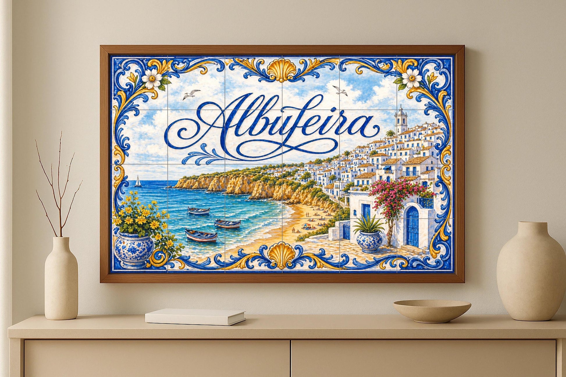 Albufeira, Portugal, Village Coastal of the Alga · Ceramic Wall Mural — City & Landmark Art