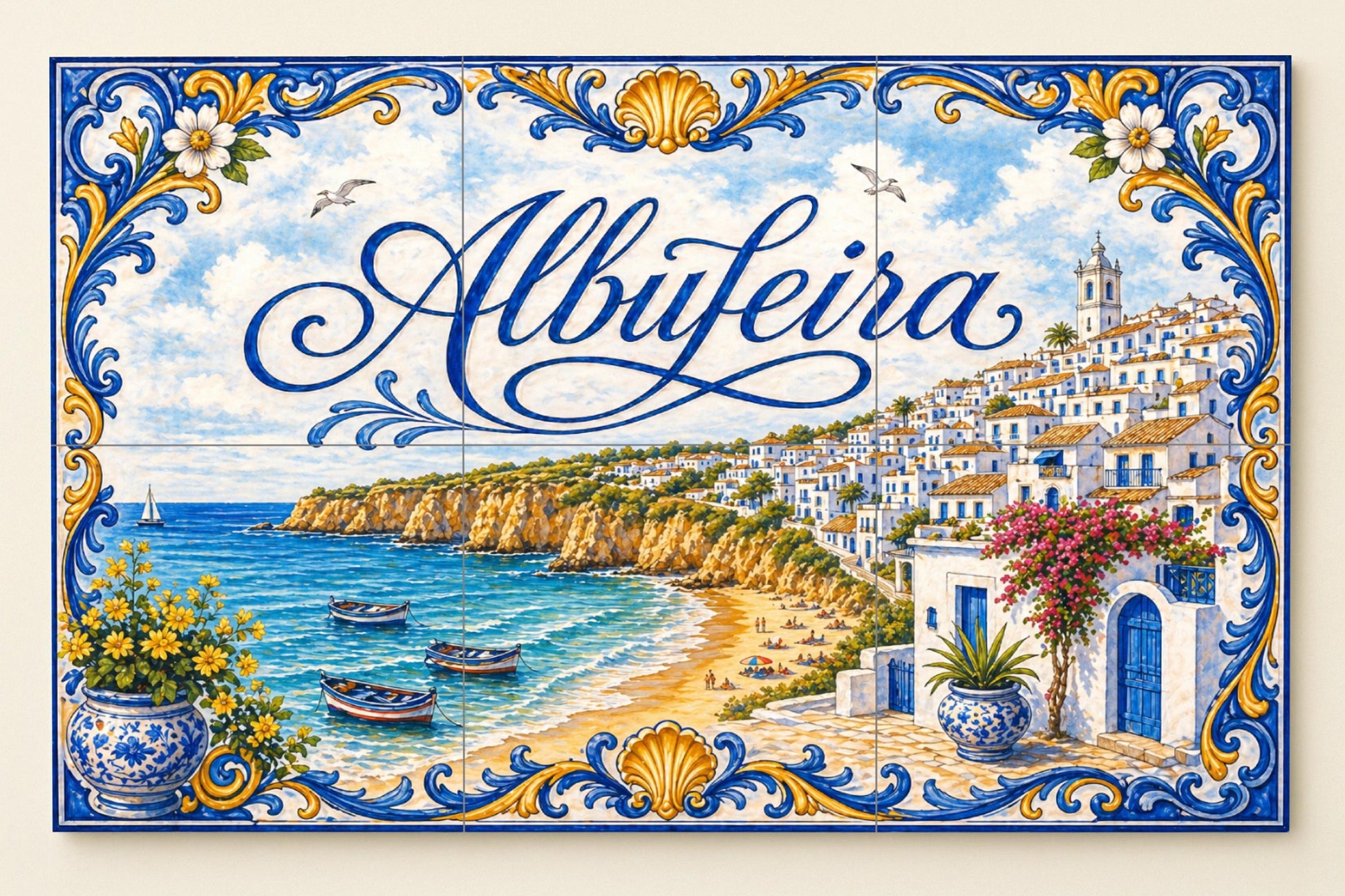 Albufeira, Portugal, Village Coastal of the Alga · Ceramic Wall Mural — City & Landmark Art